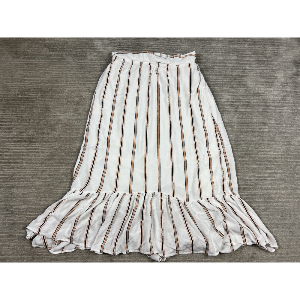 Jessica Simpson Skirt Women Large White Striped Maxi Lined Pull On Viscose Blend